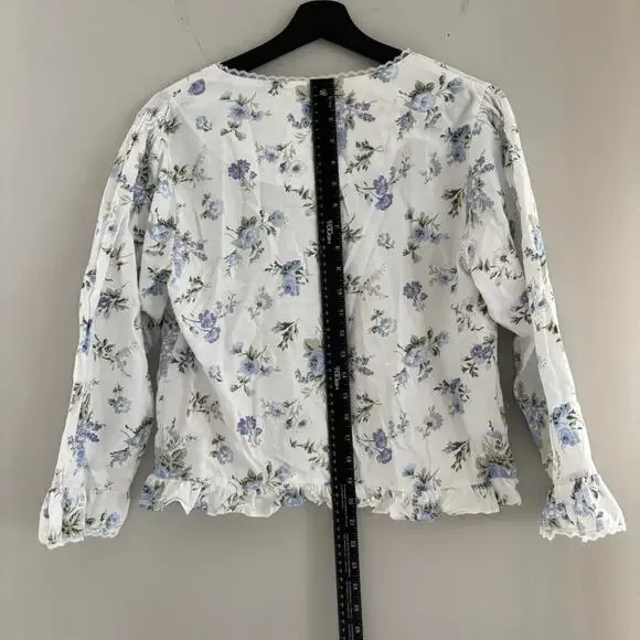 RARE Vintage 1980s Laura Ashley Blouse Floral Lace Size Small Ruffle Sleeves - Picture 5 of 7